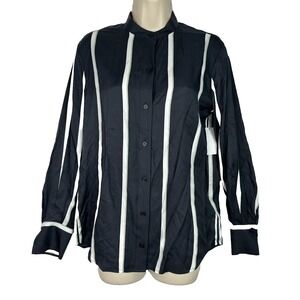 NWT‎ Equipment Leonee BlouseSilk Blend Black White Long Sleeve Minimalist